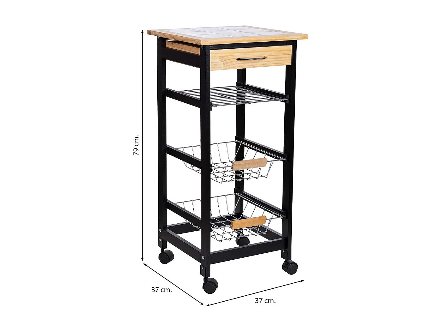 Carro de cocina de madera37x37x79h cm
