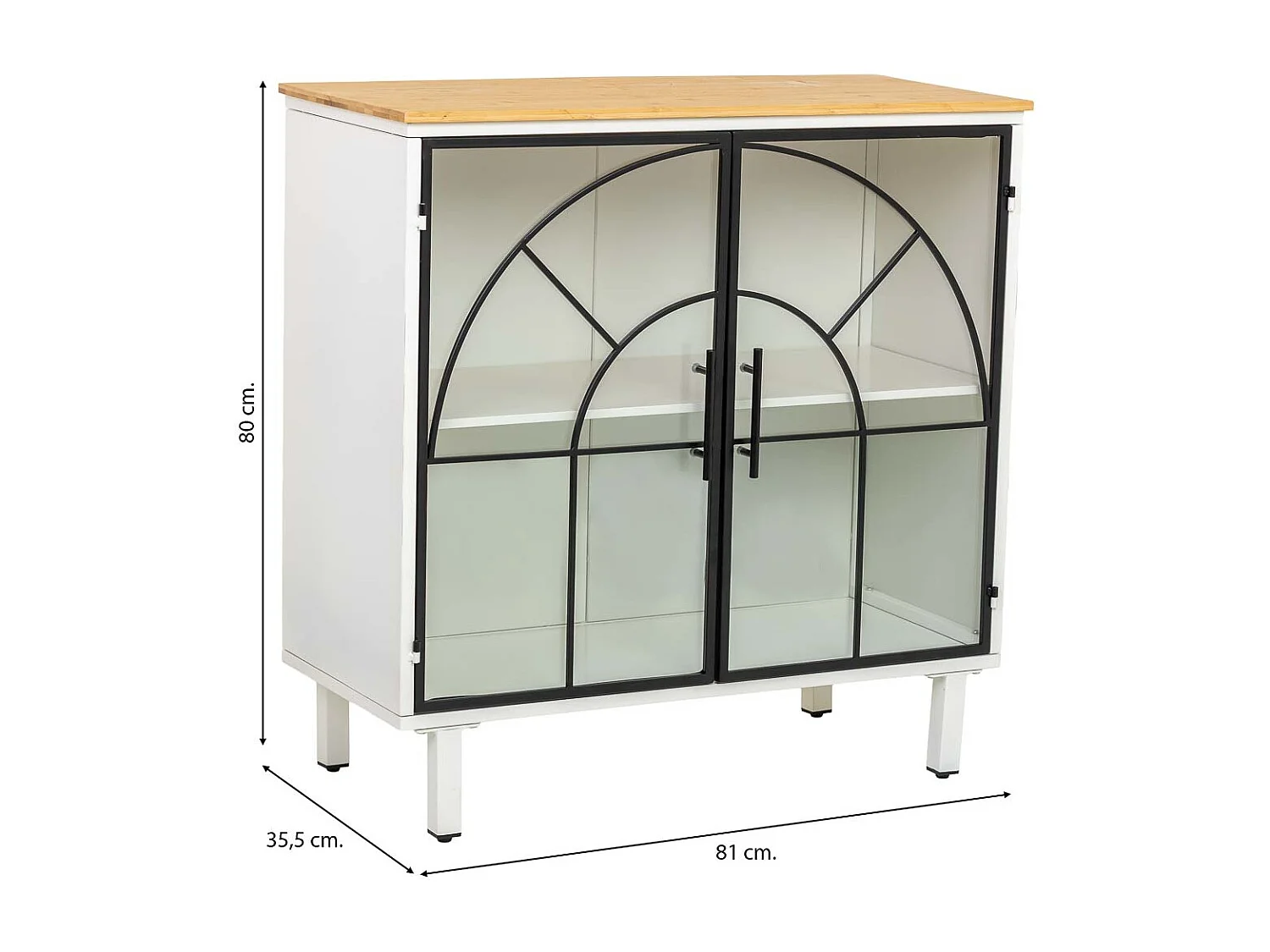 Aparador de vidrio, metal y madera, 2 puertas, blanco81x35,5x80h cm