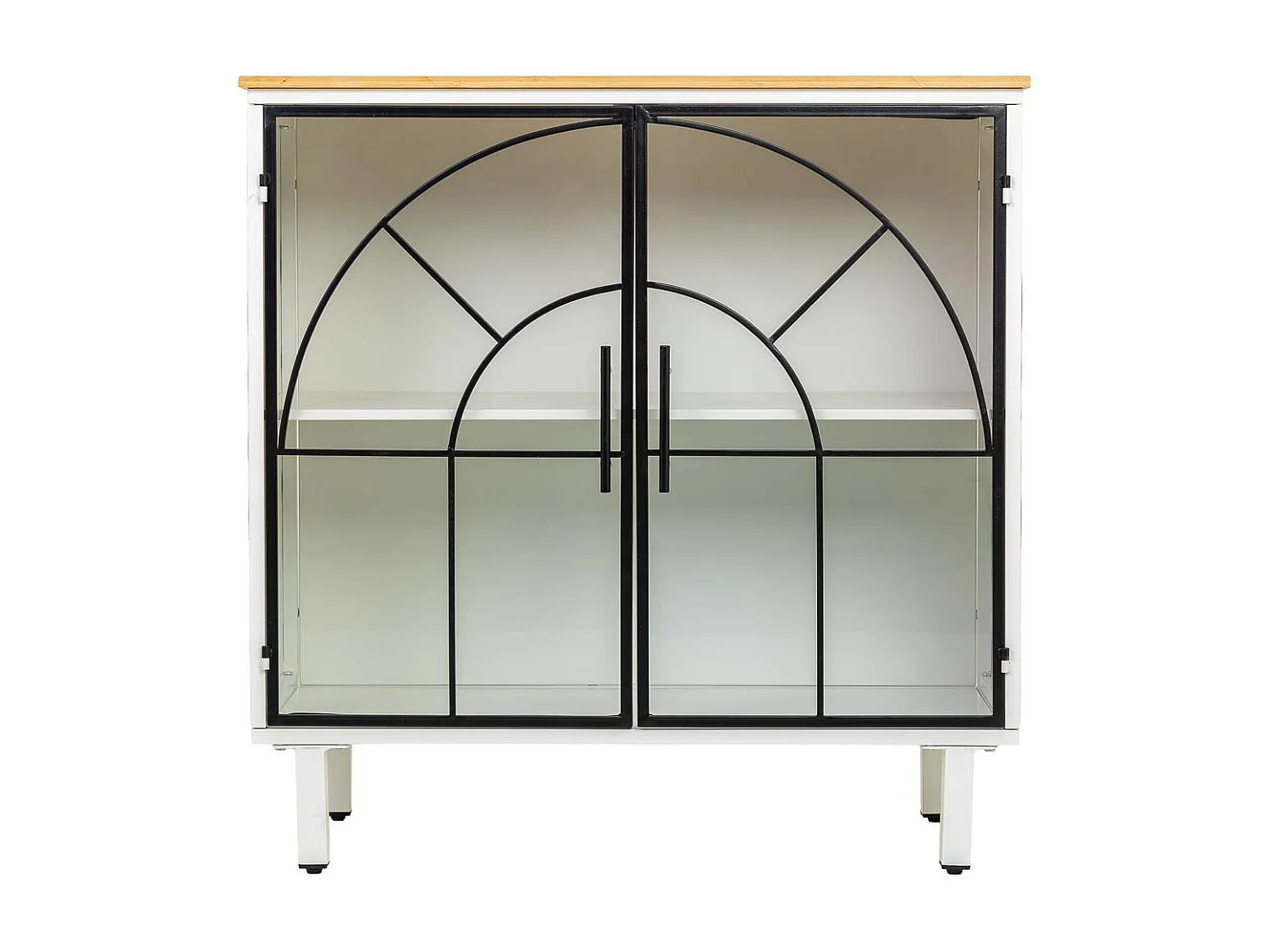 Buffet en verre, métal et bois, 2 portes, blanc81x35,5x80h cm