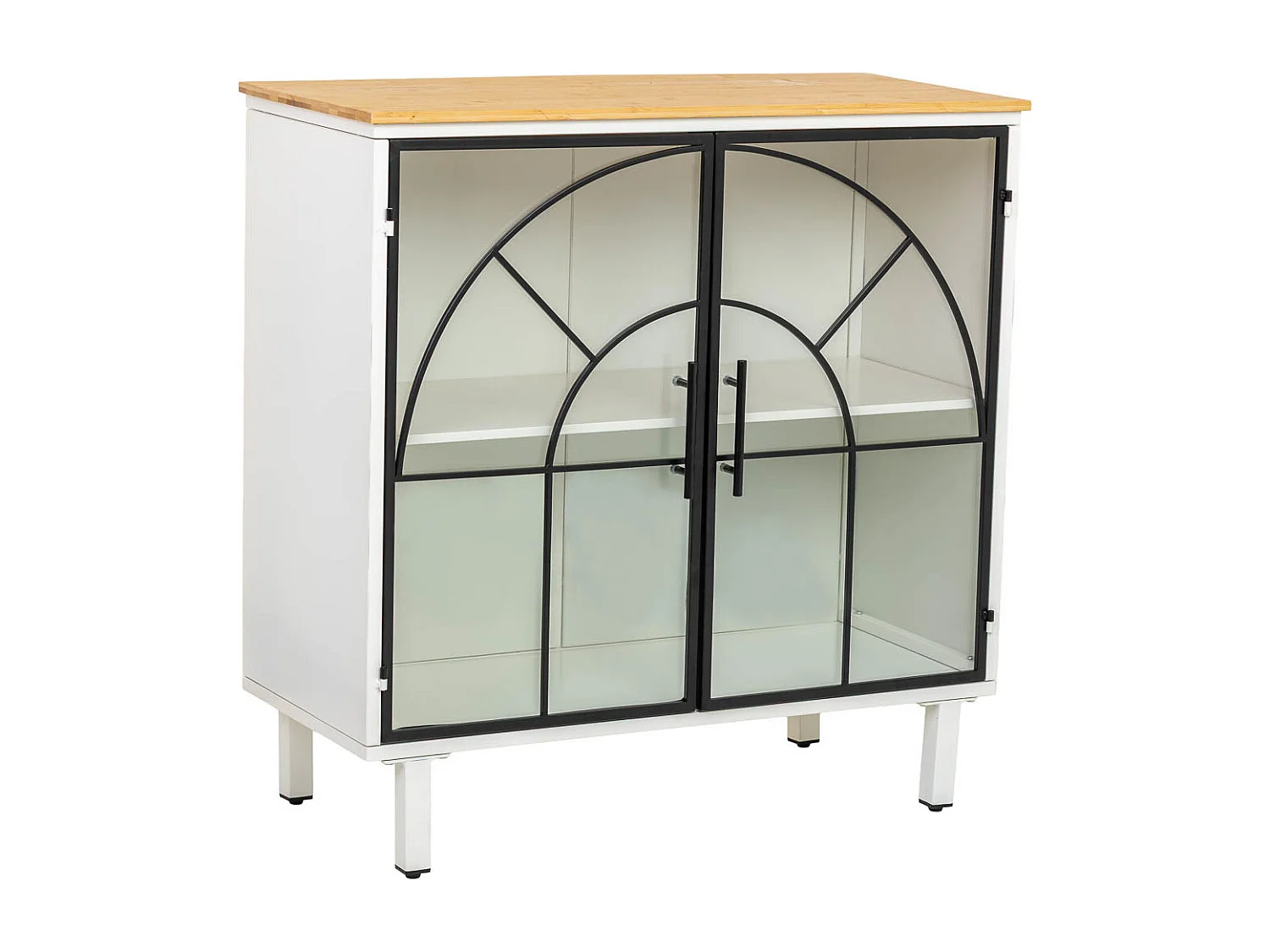 Buffet en verre, métal et bois, 2 portes, blanc81x35,5x80h cm