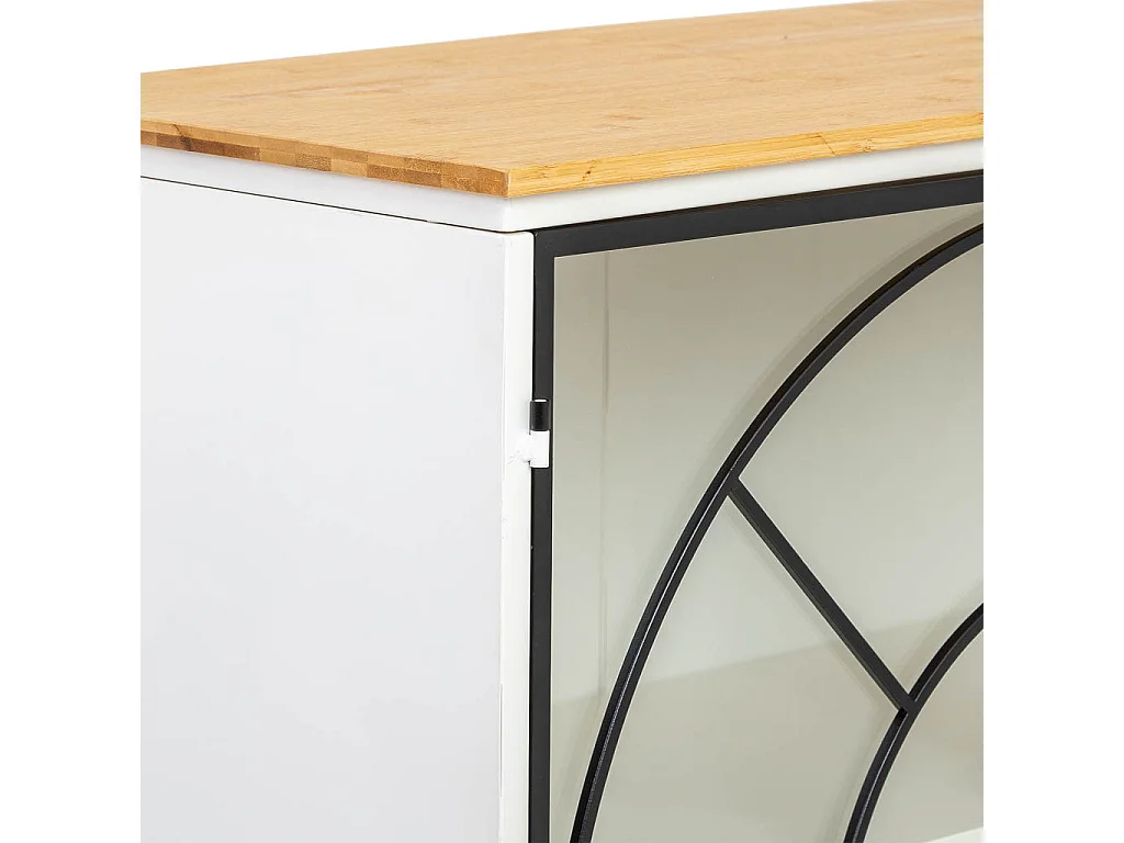 Buffet en verre, métal et bois, 2 portes, blanc81x35,5x80h cm