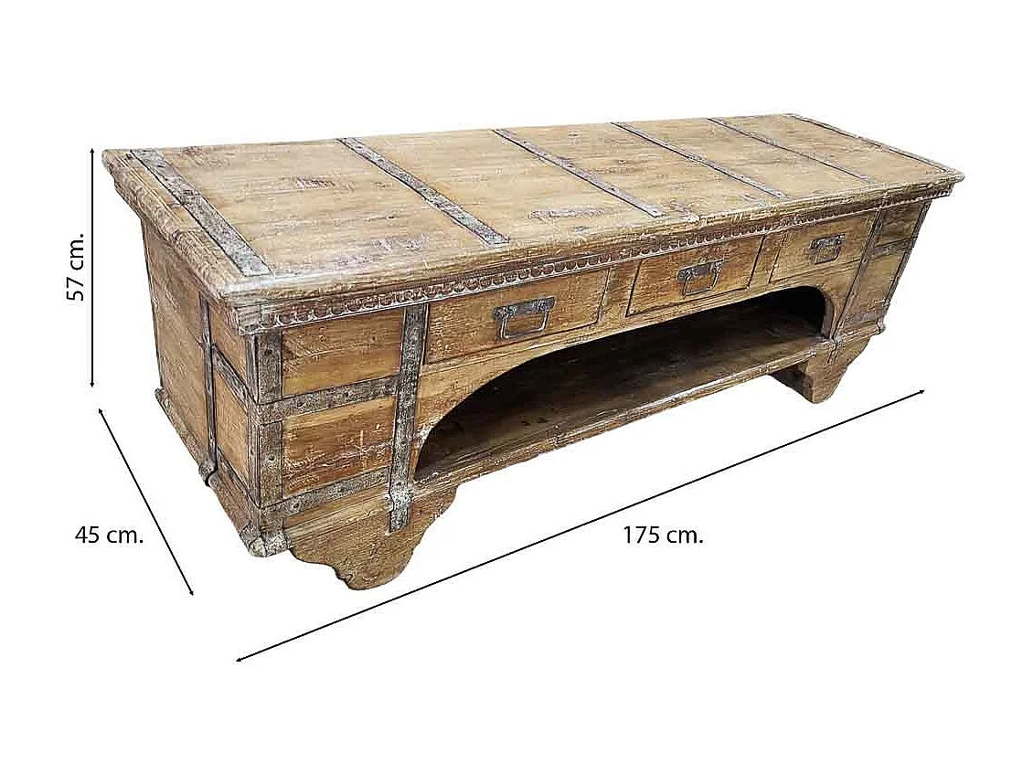 Meuble bas en bois, fabriqué artisanalement, 165-175x45x57 cm