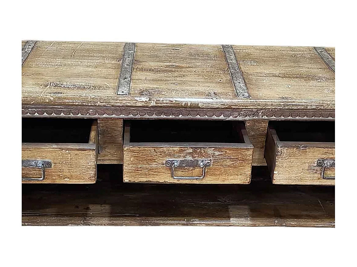 Meuble bas en bois, fabriqué artisanalement, 165-175x45x57 cm