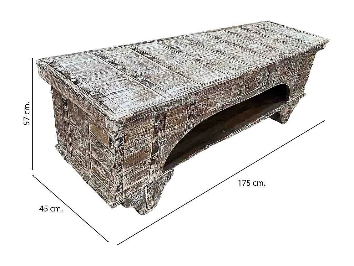 Meuble bas en bois, fabriqué artisanalement, 165-175x45x57 cm