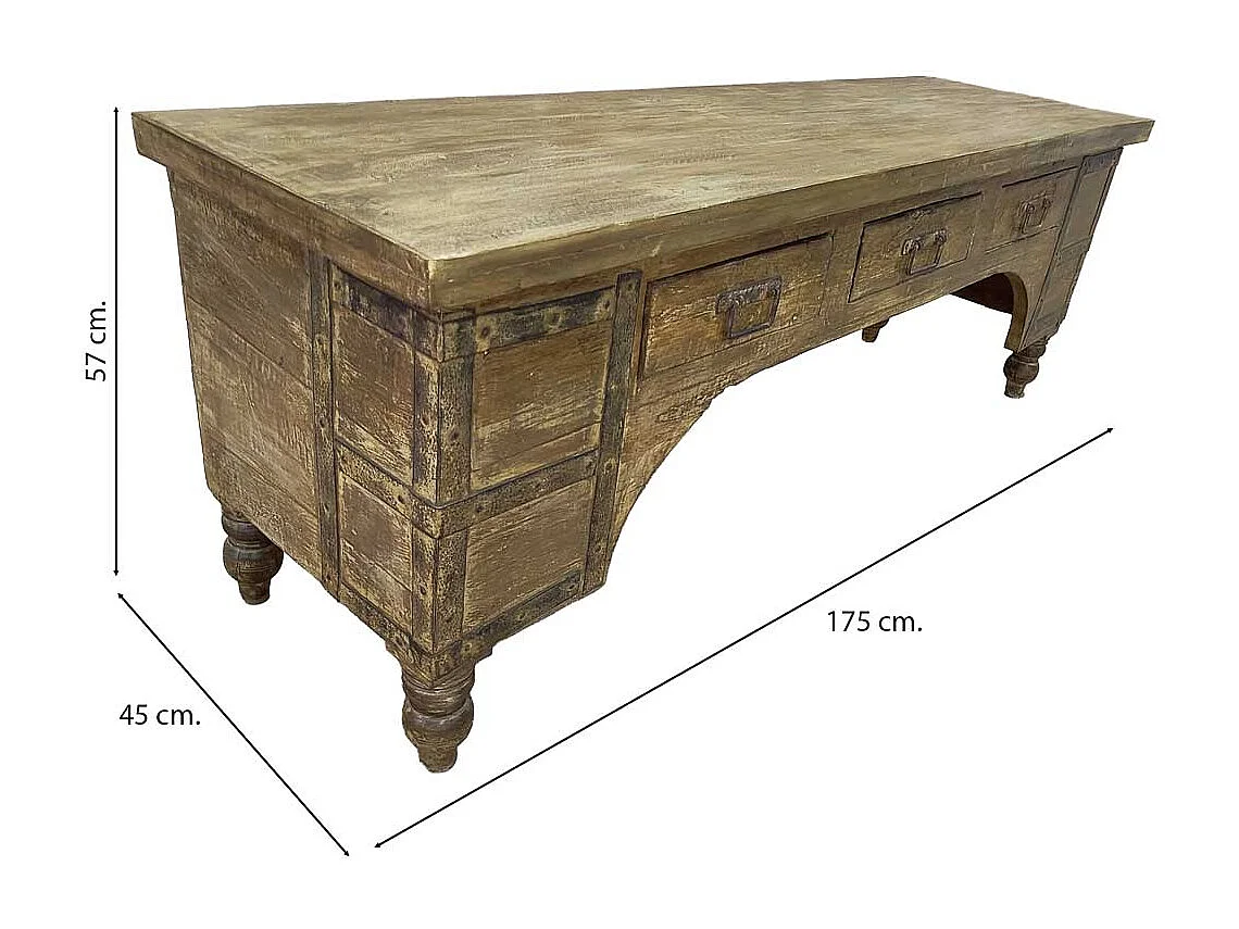 Meuble bas en bois, fabriqué artisanalement, 165-175x45x57 cm