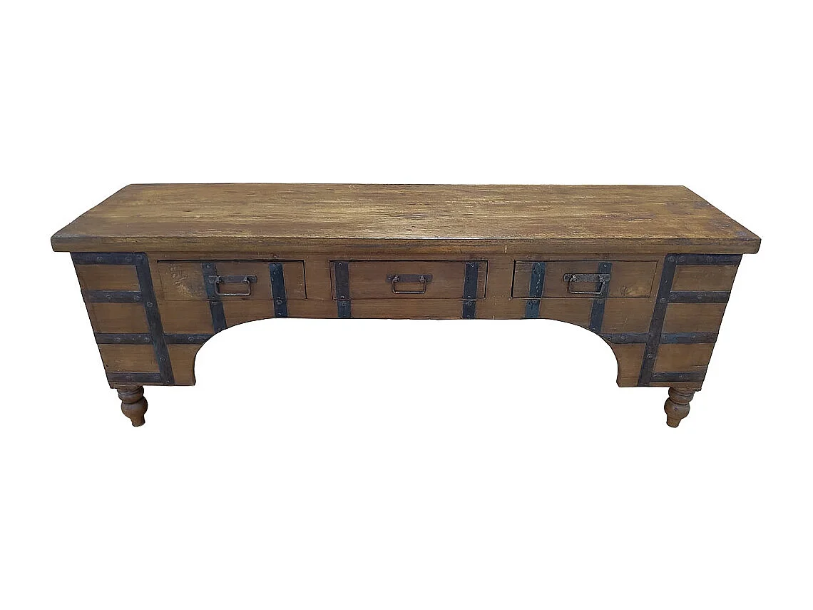 Meuble bas en bois, fabriqué artisanalement, 165-175x45x57 cm