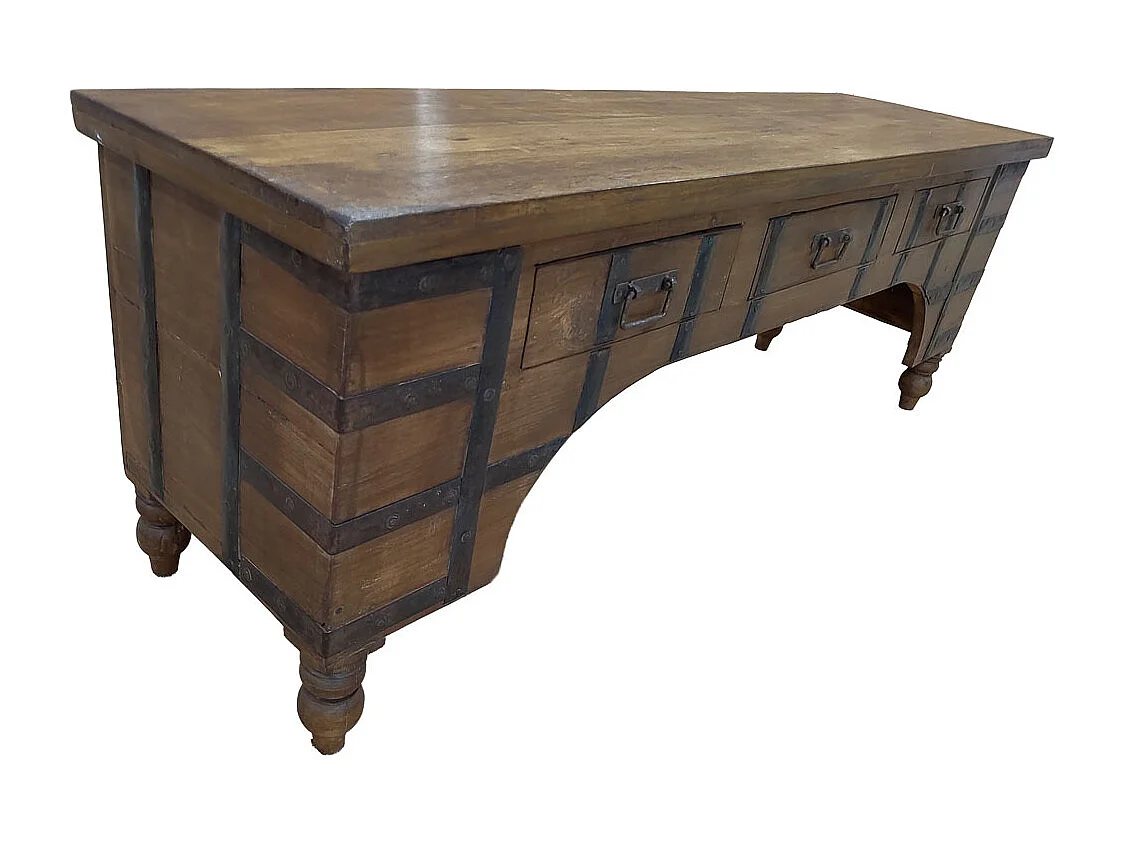 Meuble bas en bois, fabriqué artisanalement, 165-175x45x57 cm