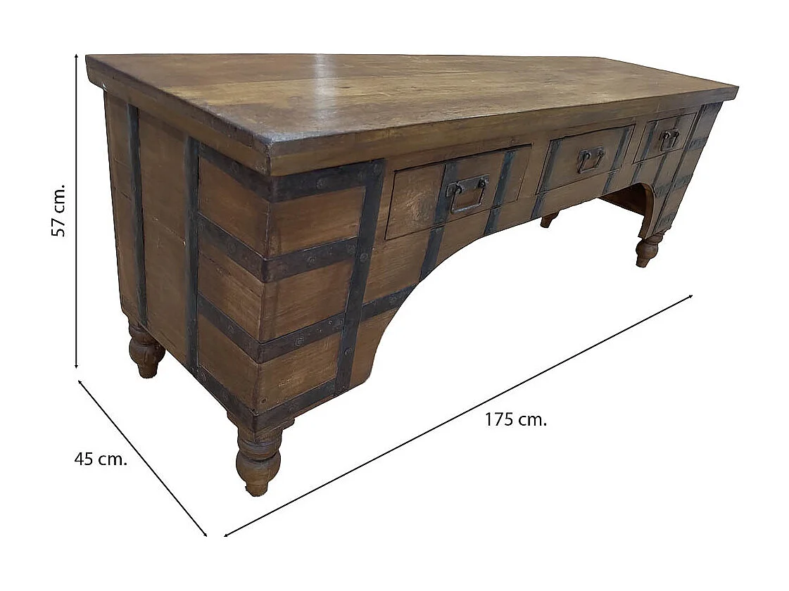 Meuble bas en bois, fabriqué artisanalement, 165-175x45x57 cm
