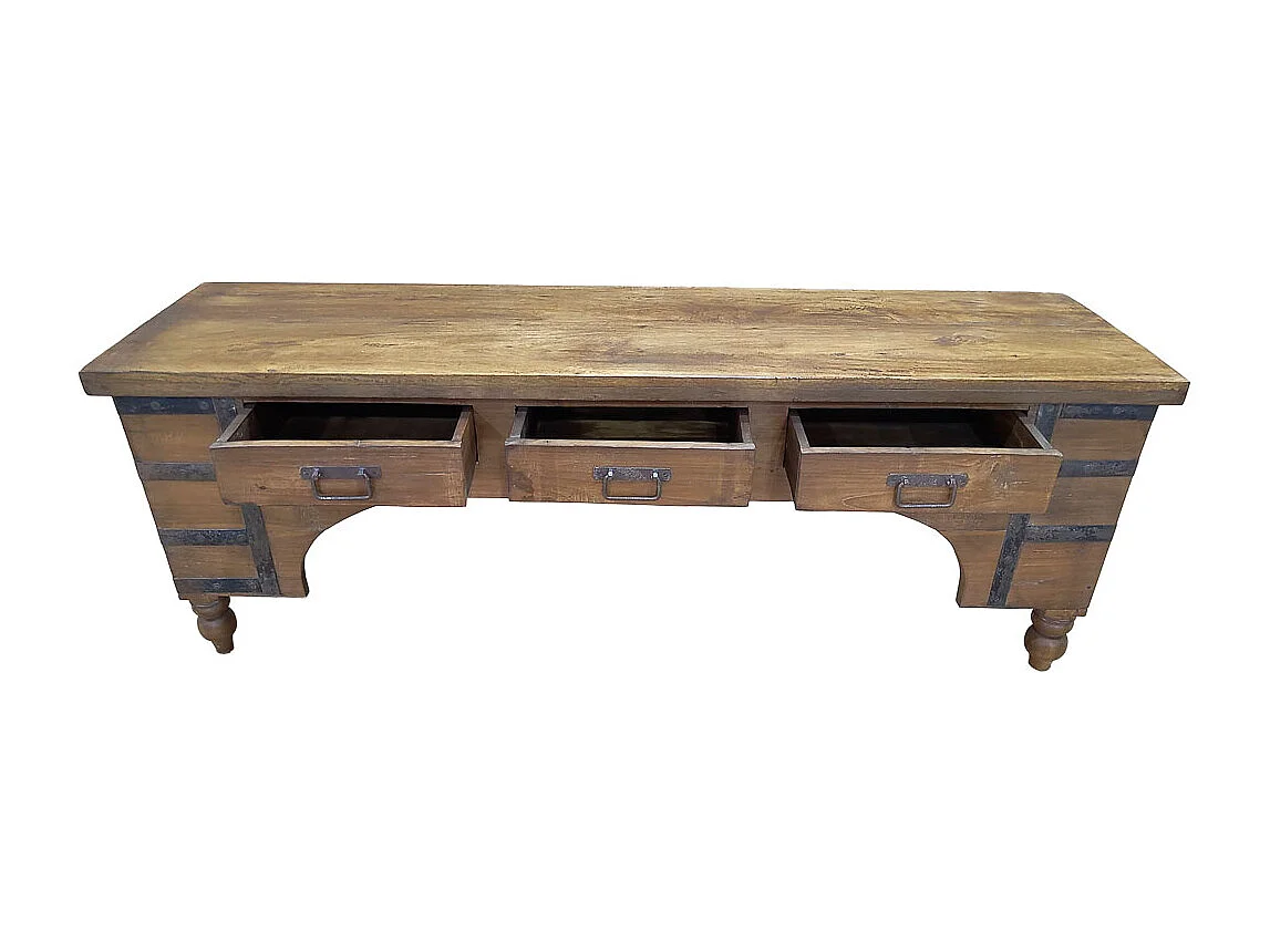 Meuble bas en bois, fabriqué artisanalement, 165-175x45x57 cm