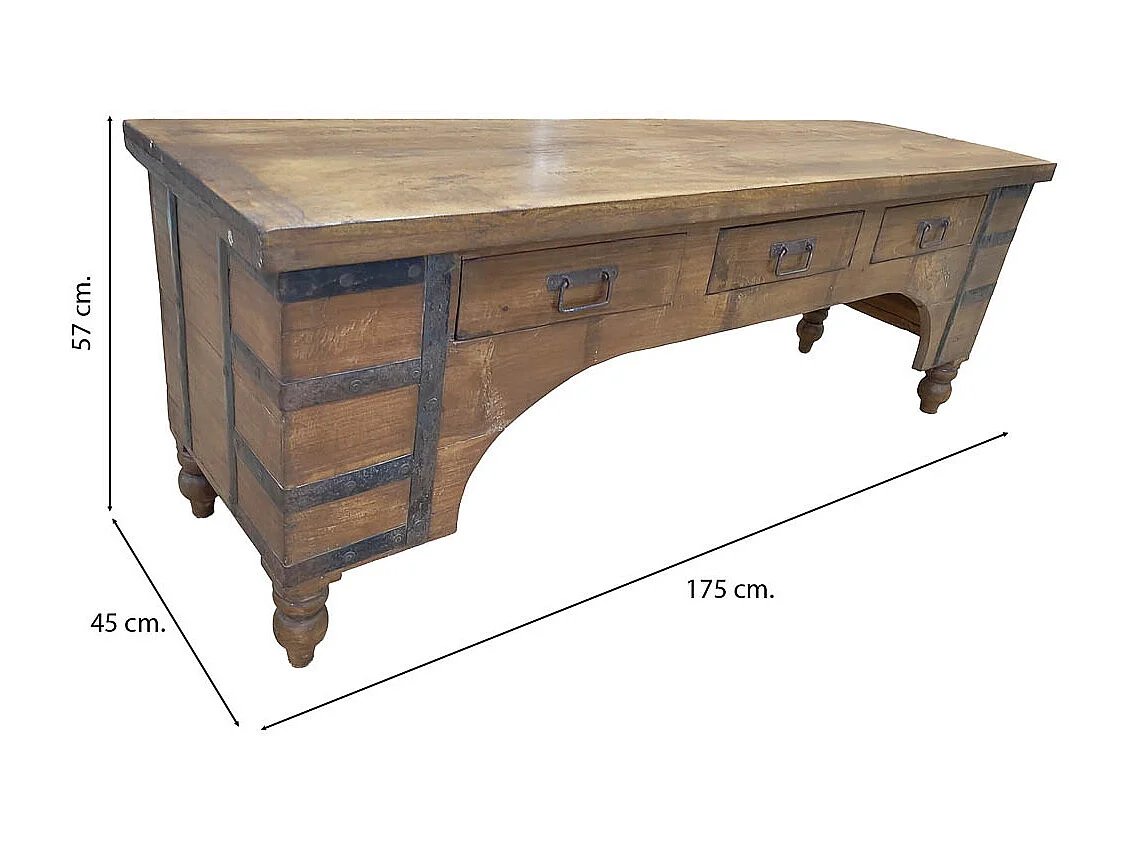 Meuble bas en bois, fabriqué artisanalement, 165-175x45x57 cm