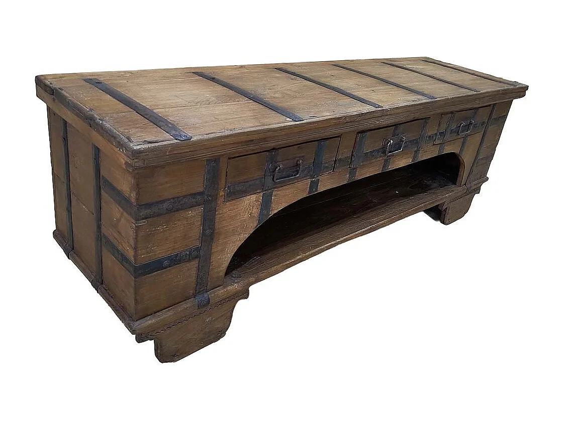 Mobile basso artigianale in legno 165-175x45x57h cm