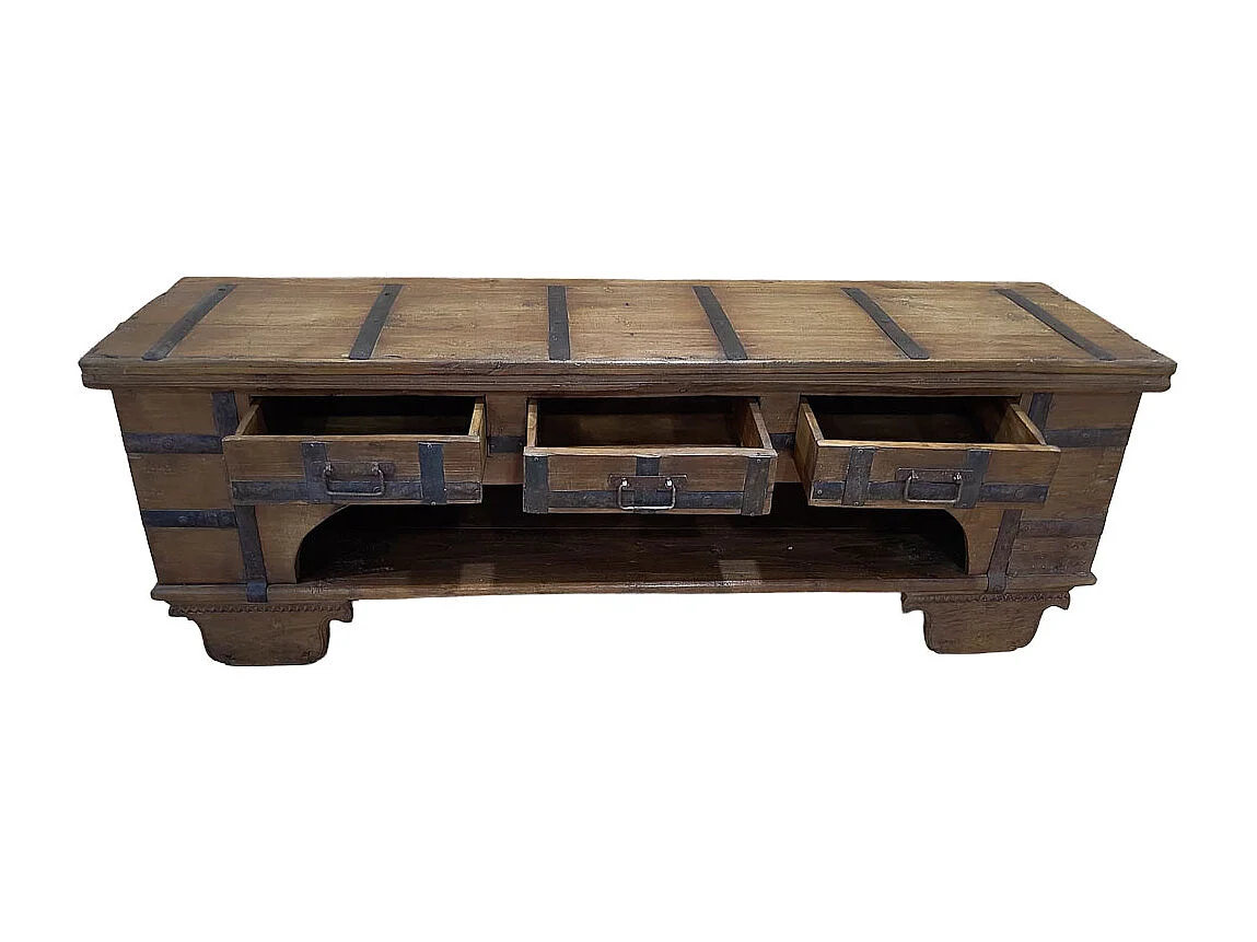 Mobile basso artigianale in legno 165-175x45x57h cm