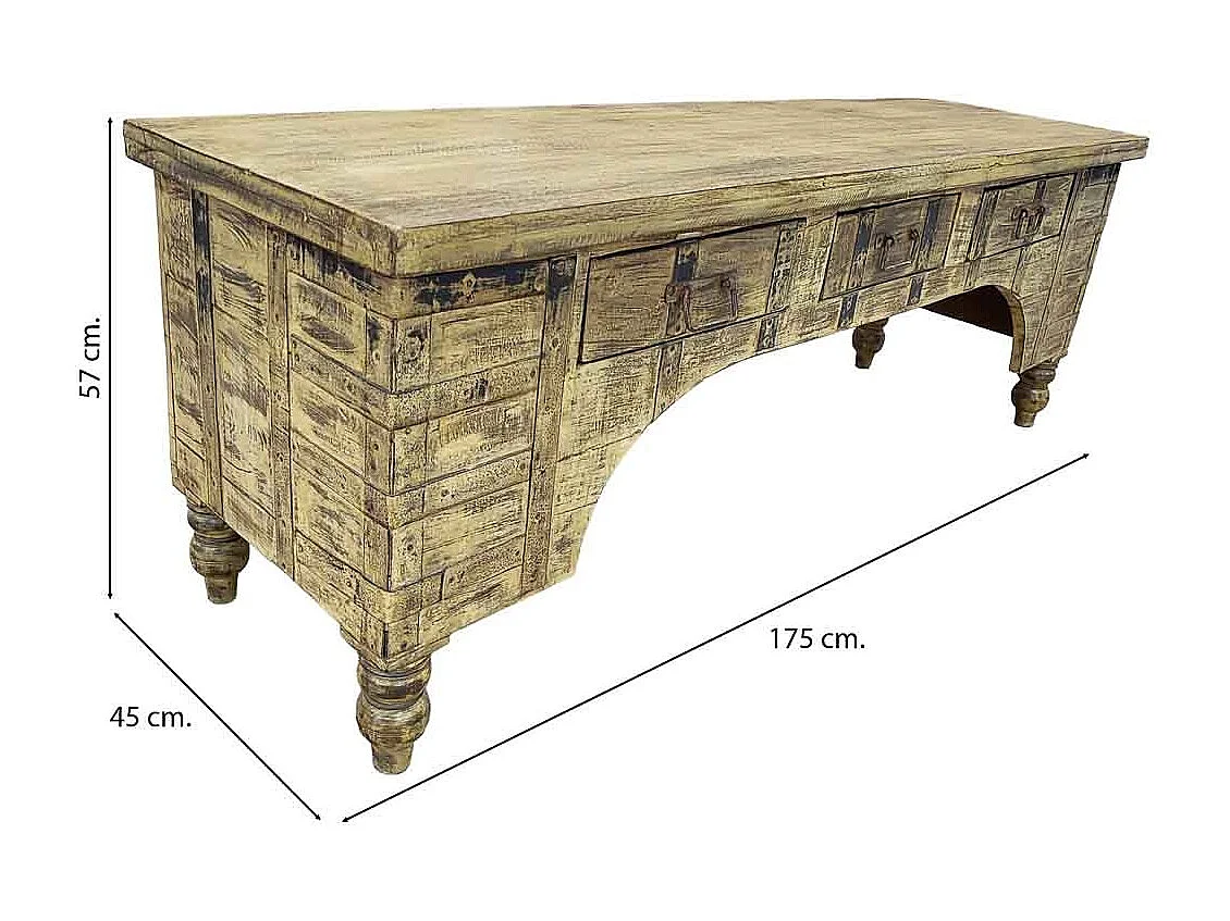 Meuble bas en bois, fabriqué artisanalement, 165-175x45x57 cm