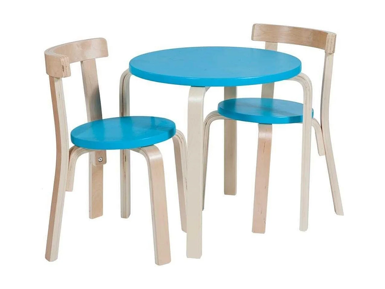 Set tavolo e 2 sedie per bambini in legno blu