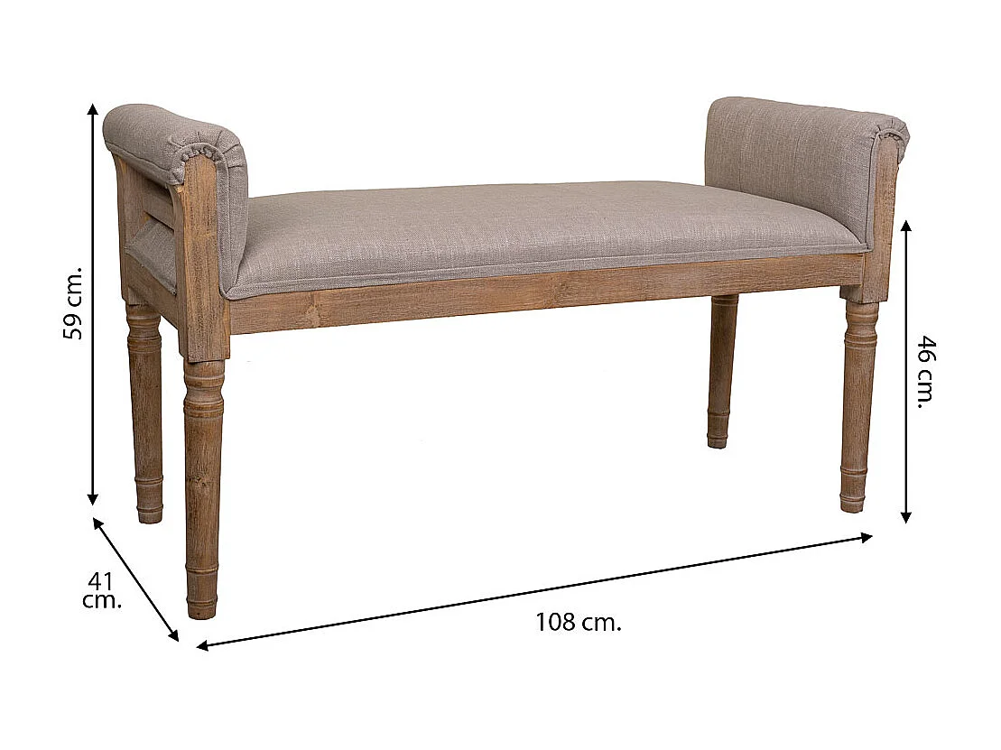 Grau gepolsterte Holzbank 108x41x46/59h cm