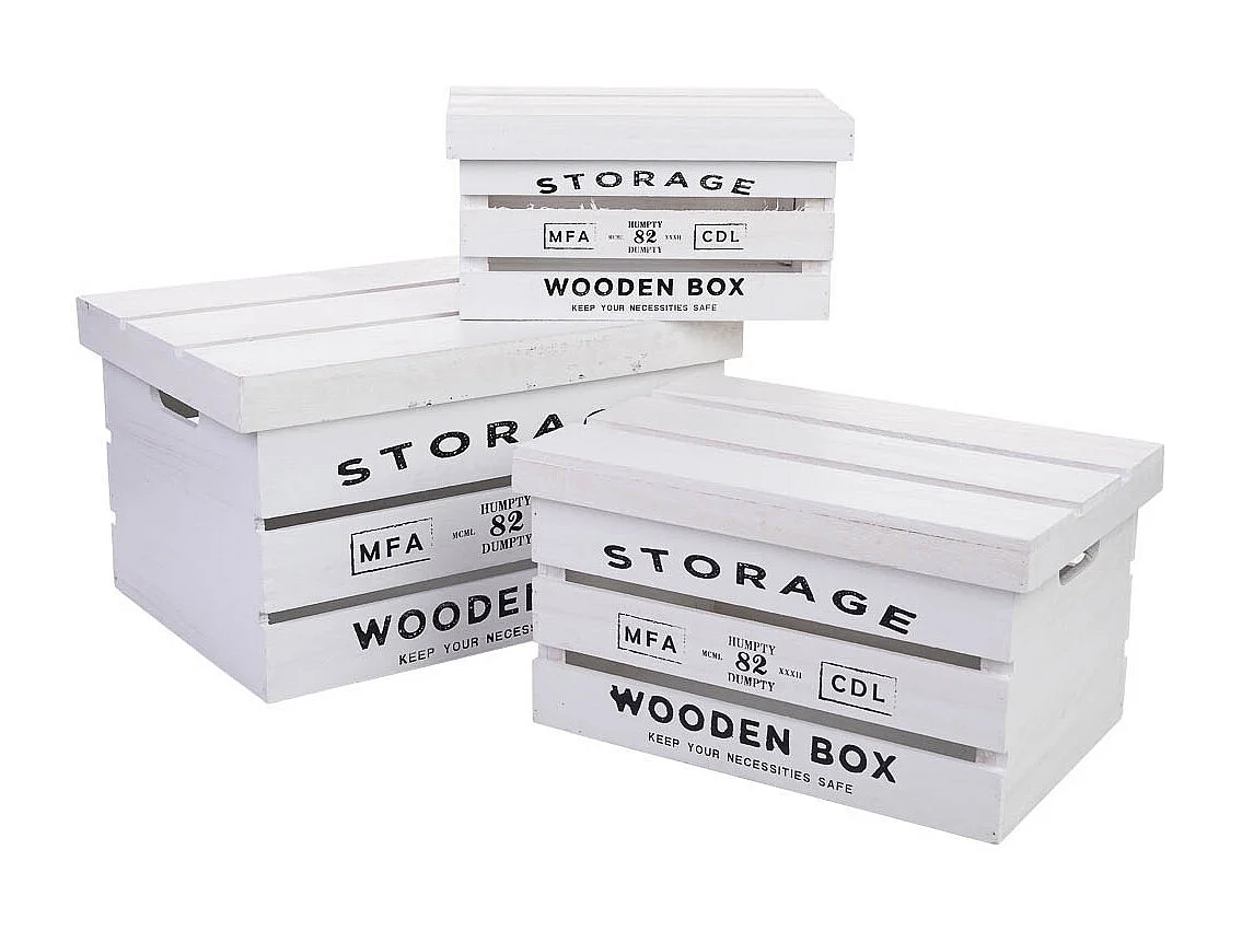 Bedruckte Holzkisten 3er Set 42x31x24h-36x25x20h-30x19x16h cm