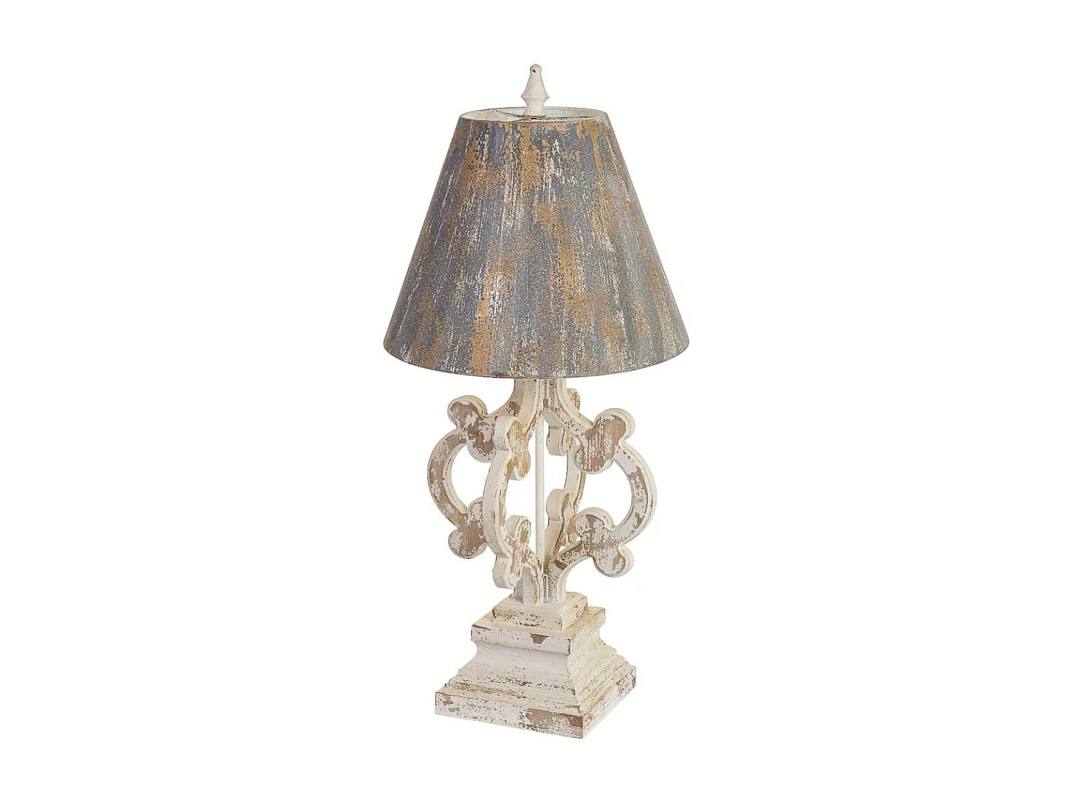 Tischlampe aus Holz und Metall mit antikem Finish