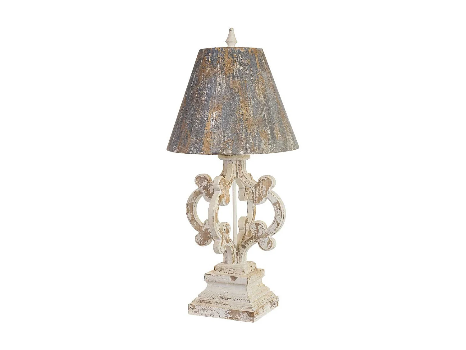 Lâmpada de mesa de madeira e metal com acabamento envelhecido