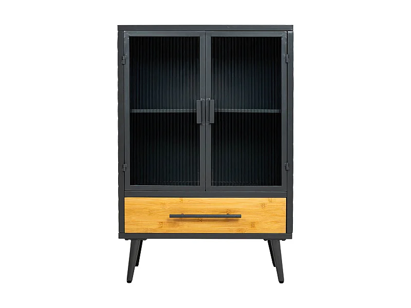 Vitrinenbausatz aus Metall, Holz und Glas, schwarz, 61x32x90,5h cm