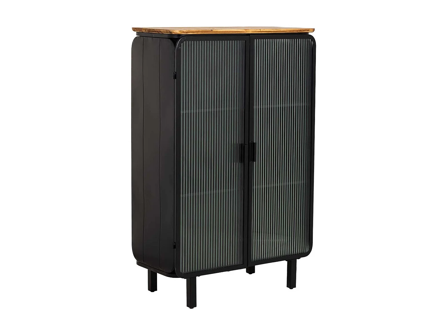 Vitrina de metal, madera y vidrio 2 puertas, negro72x36x113h cm