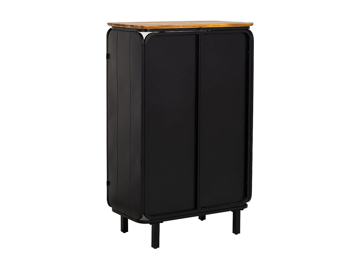 Vitrina de metal, madera y vidrio 2 puertas, negro72x36x113h cm