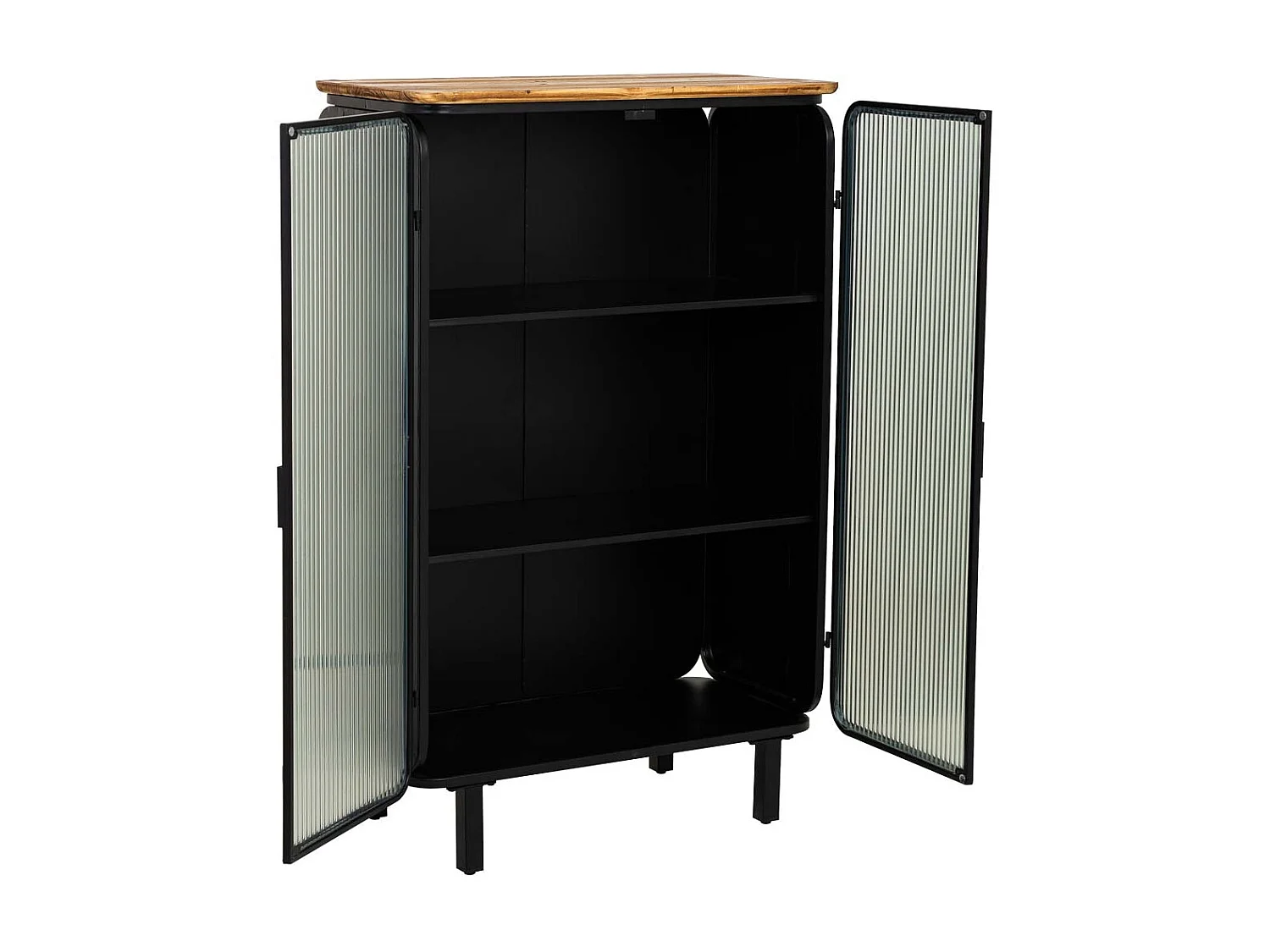 Vitrina de metal, madera y vidrio 2 puertas, negro72x36x113h cm