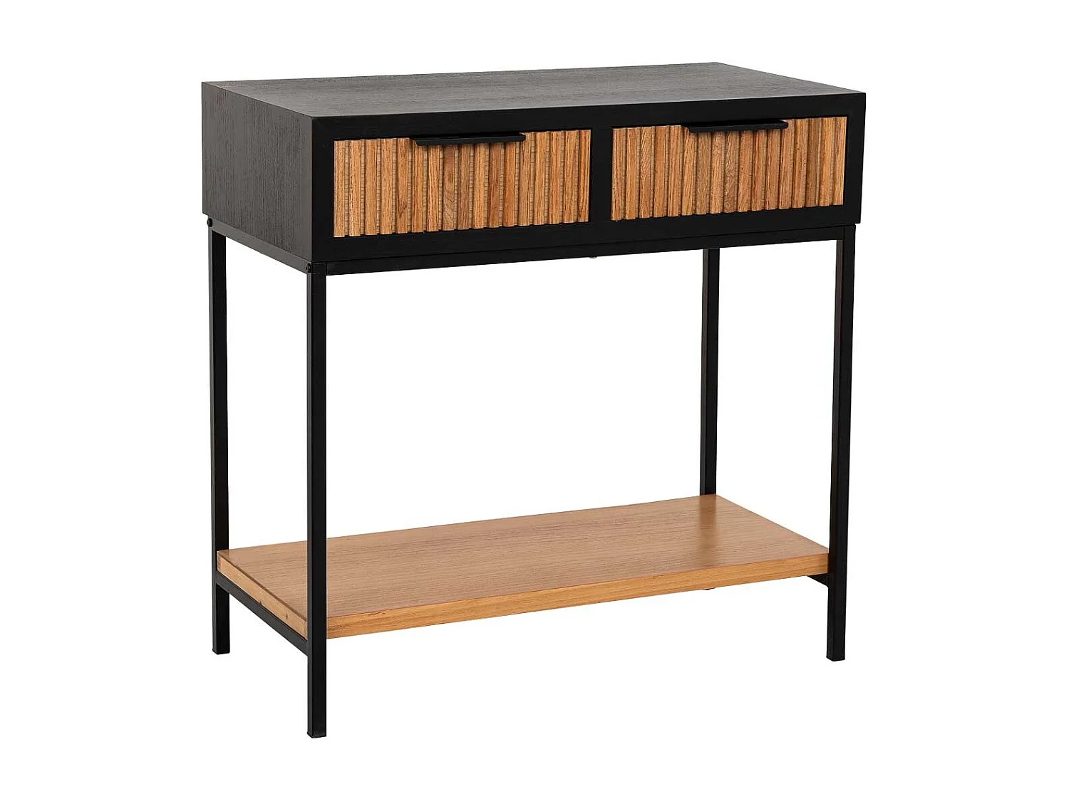 Meuble d'entrée avec 2 tiroirs, bois et métal, 80x42x79h cm