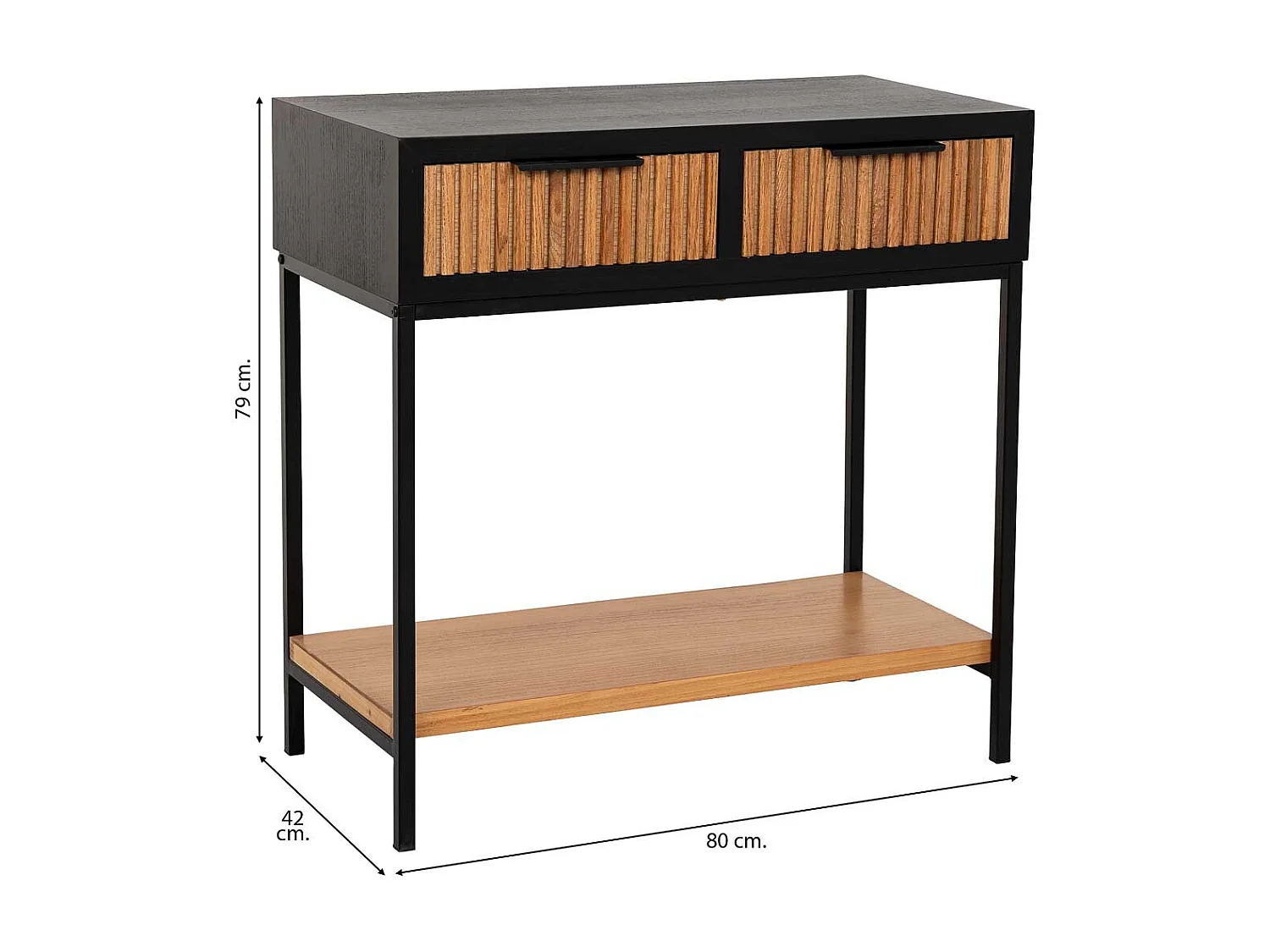 Meuble d'entrée avec 2 tiroirs, bois et métal, 80x42x79h cm