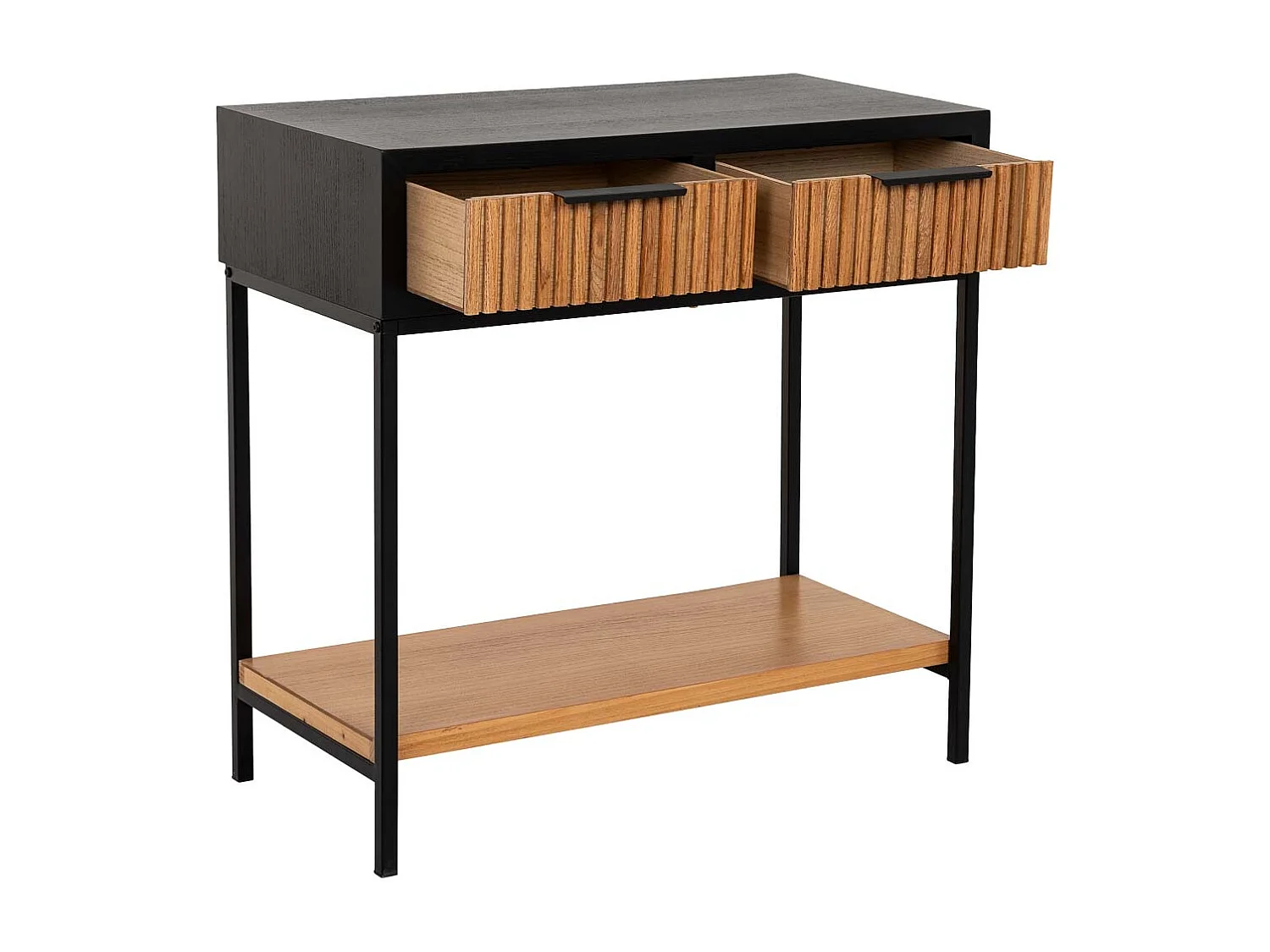 Meuble d'entrée avec 2 tiroirs, bois et métal, 80x42x79h cm