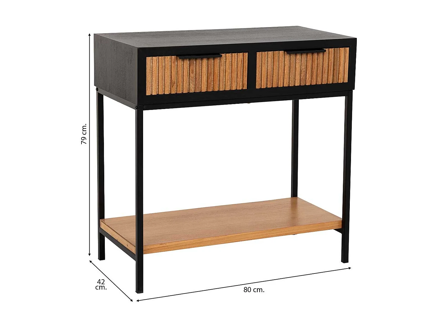 Flurstisch mit 2 Schubladen, Holz und Metall, 80x42x79h cm