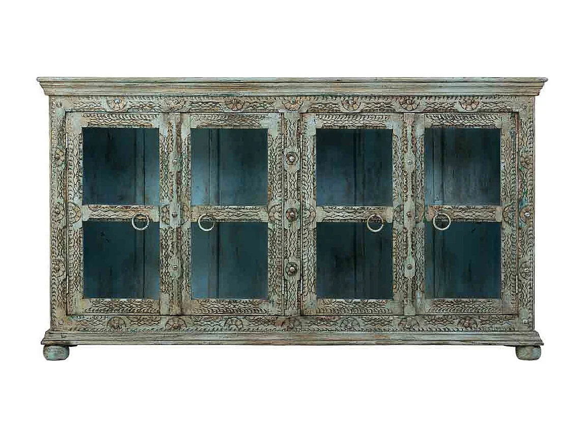 Buffet en bois vert fait main, 180x43x100h cm