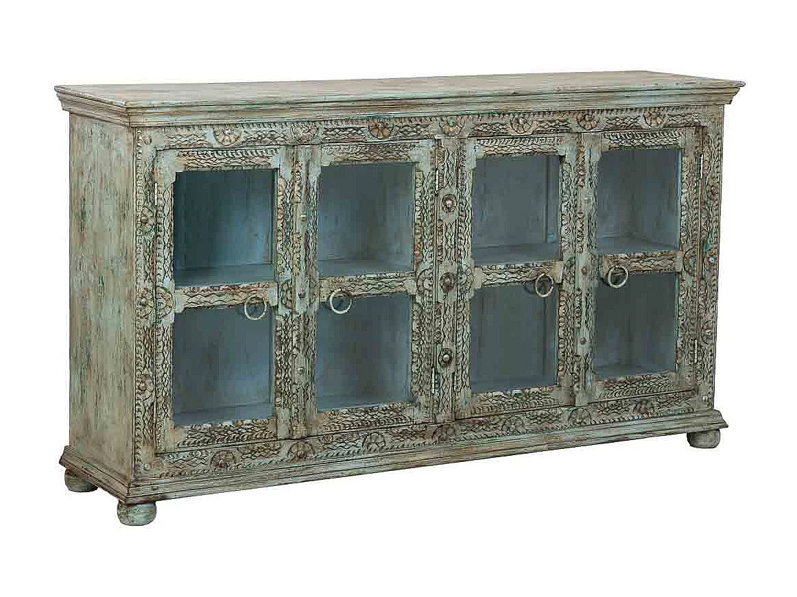 Buffet en bois vert fait main, 180x43x100h cm