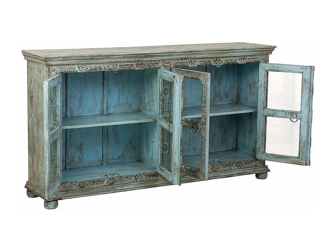 Buffet en bois vert fait main, 180x43x100h cm