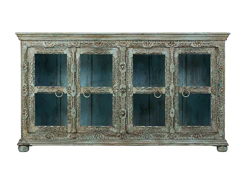 Buffet en bois vert fait main, 180x43x100h cm