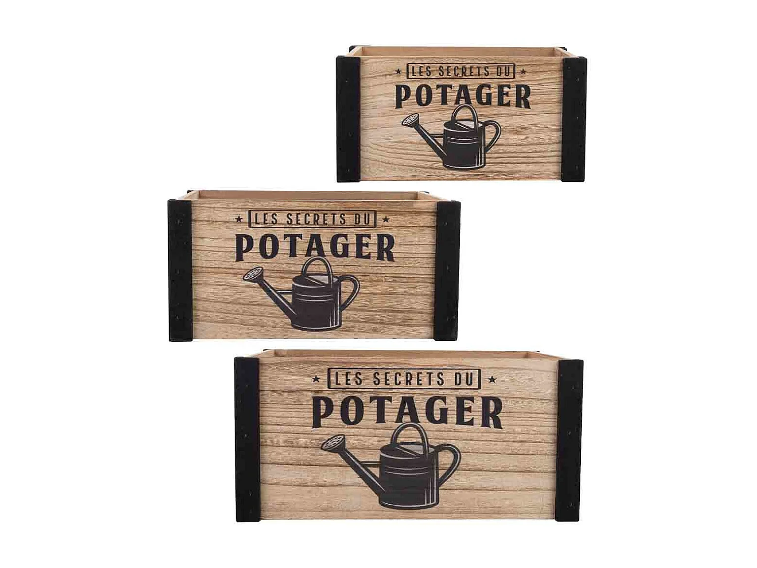 Lot de 3 tiroirs en bois imprimé