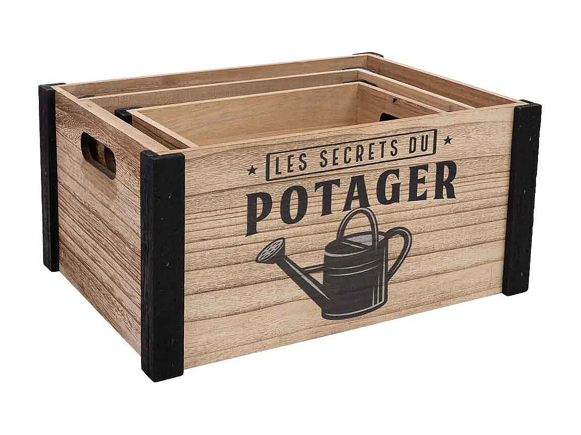 Lot de 3 tiroirs en bois imprimé