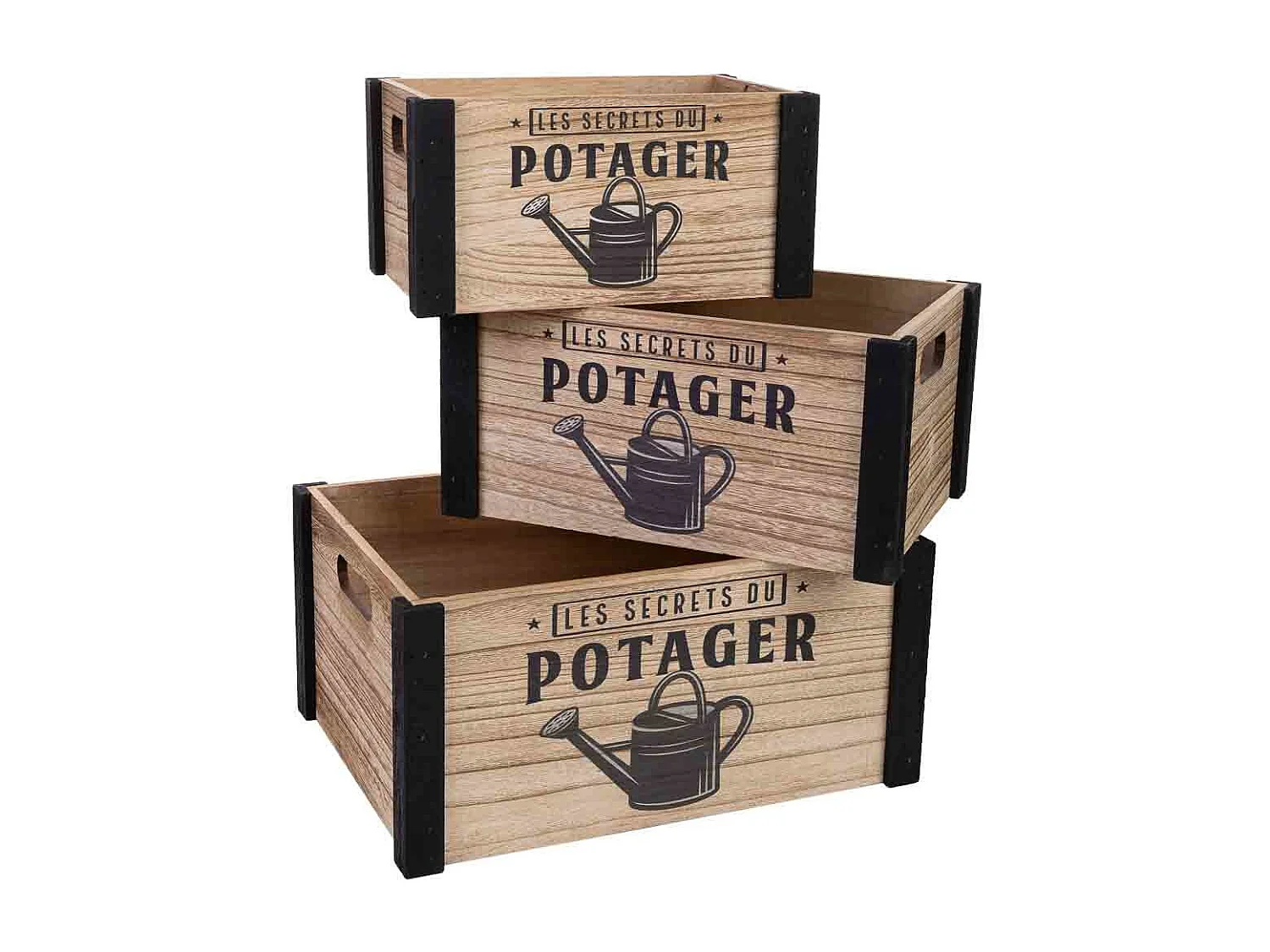 Bedruckte Holzschubladen 3er Set 36x26x18h-31x21x16h-26x16x14h cm