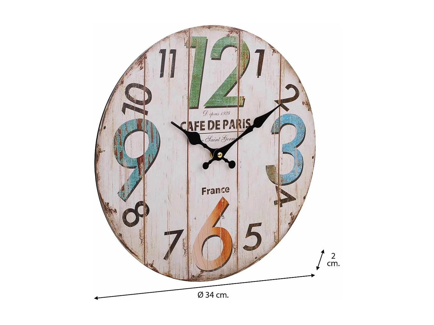 Reloj de pared de madera blanco 34x34x2cm