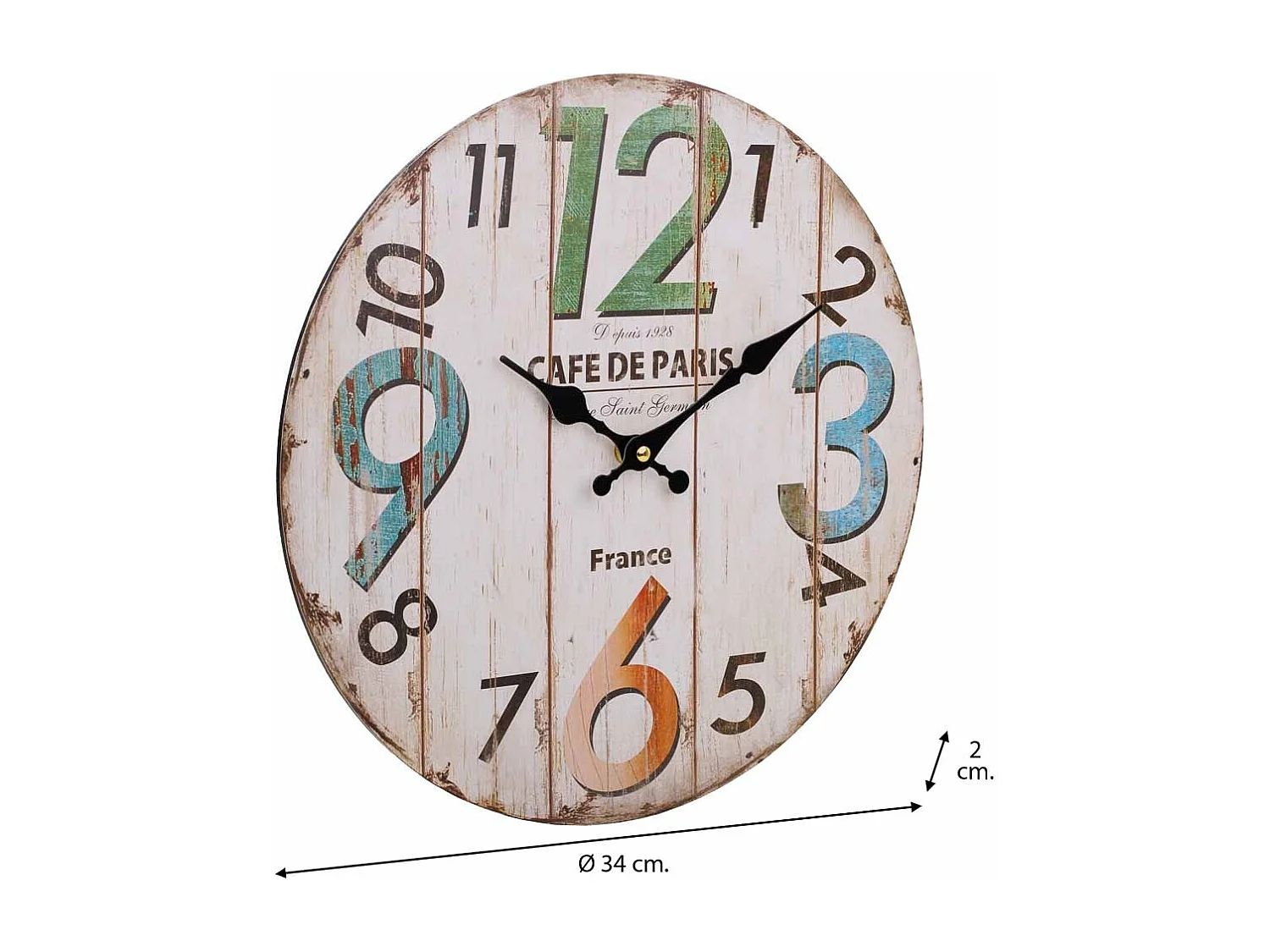 Weiße Wanduhr aus Holz 34x34x2cm