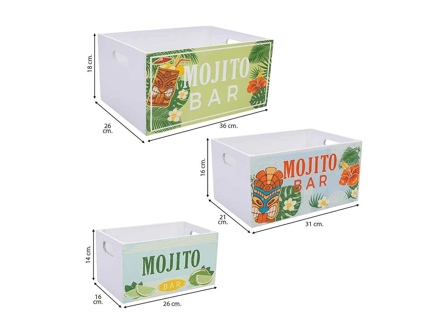 Cajones de madera impresos set 3 pzas 36x26x18h-31x21x16h-26x16x14h cm