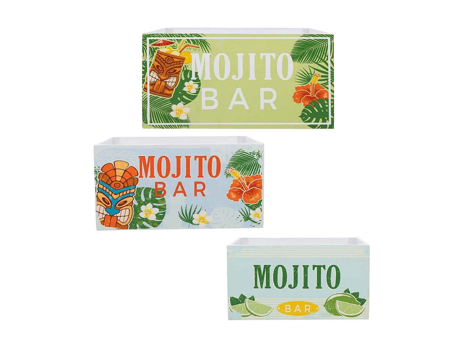 Bedruckte Holzschubladen 3er Set 36x26x18h-31x21x16h-26x16x14h cm