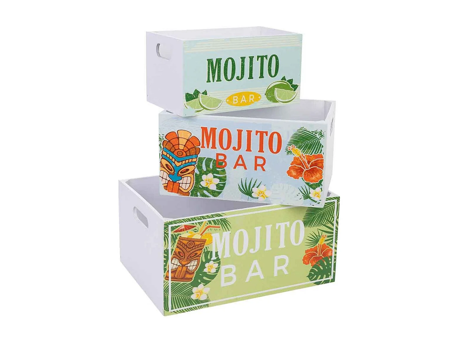 Bedruckte Holzschubladen 3er Set 36x26x18h-31x21x16h-26x16x14h cm