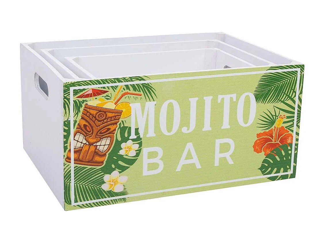 Bedruckte Holzschubladen 3er Set 36x26x18h-31x21x16h-26x16x14h cm