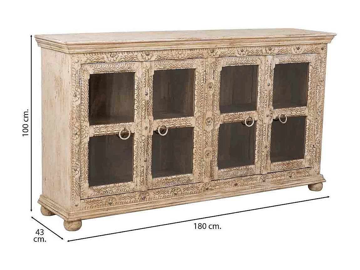Buffet en bois beige fait main, 180x43x100h cm