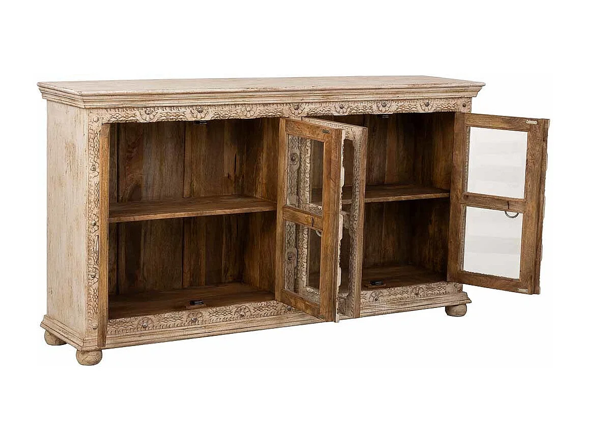 Buffet en bois beige fait main, 180x43x100h cm