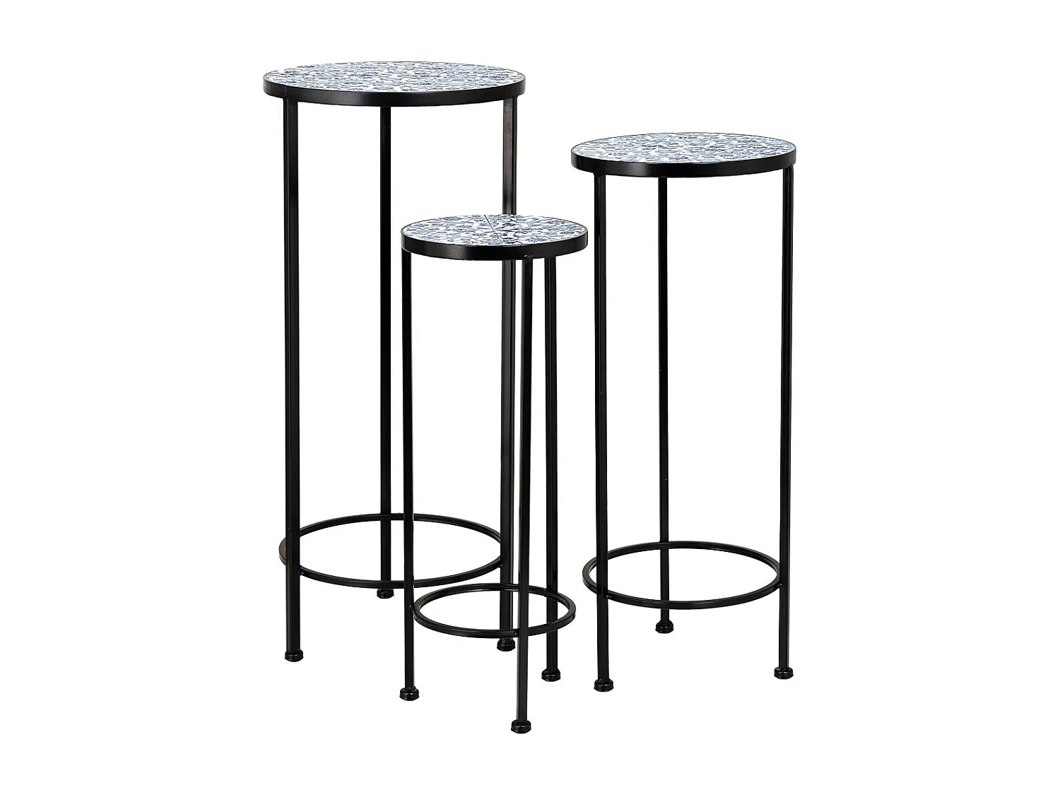 Satz mit 3 schwarzen Mosaik- und Schmiedeeisenhalterungen D30x68h-D25x