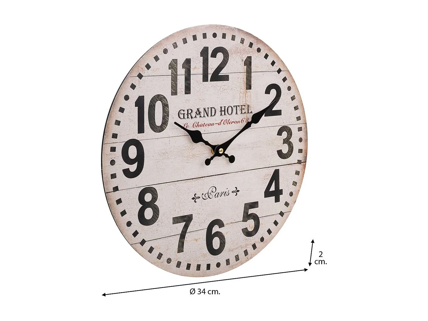 Weiße Wanduhr aus Holz D34x2h cm