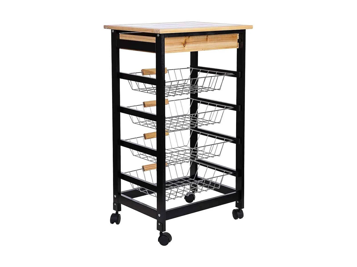 Carro de cocina de madera 47x37x82h cm negro