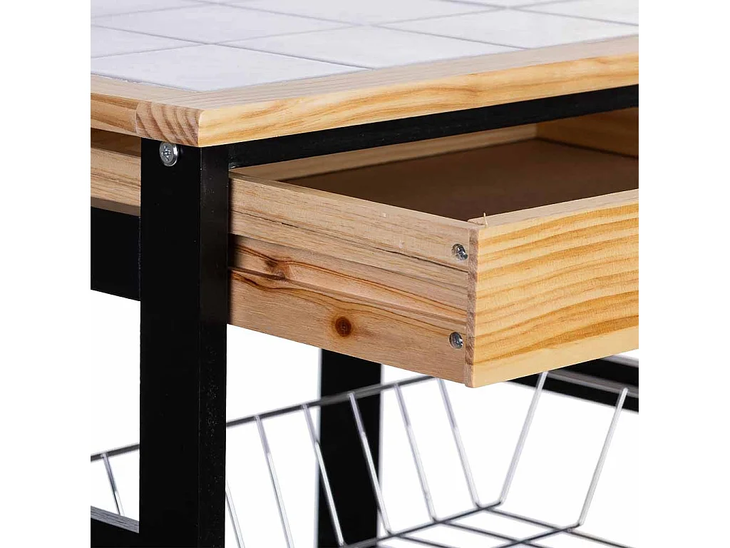 Carro de cocina de madera 47x37x82h cm negro