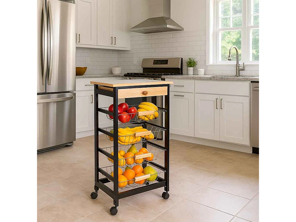Carrello cucina in legno, 47x37x82h cm, nero